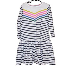 Mini Boden Girls Striped Long-Sleeve Dress With Multicolor Chevron Detail Size 8